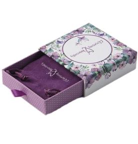 Custom Purple Printed Cardboard Paper Sliding Drawer Opening With Ribbon Jewelry Gift Box Packing